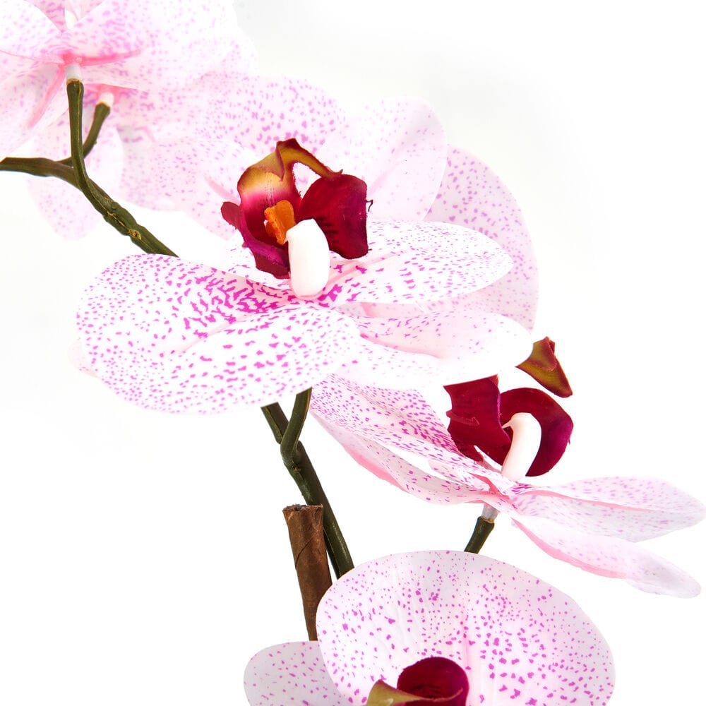 21 Inch Faux Orchid Flower in Rustic Pot. White and Pink - Image 3