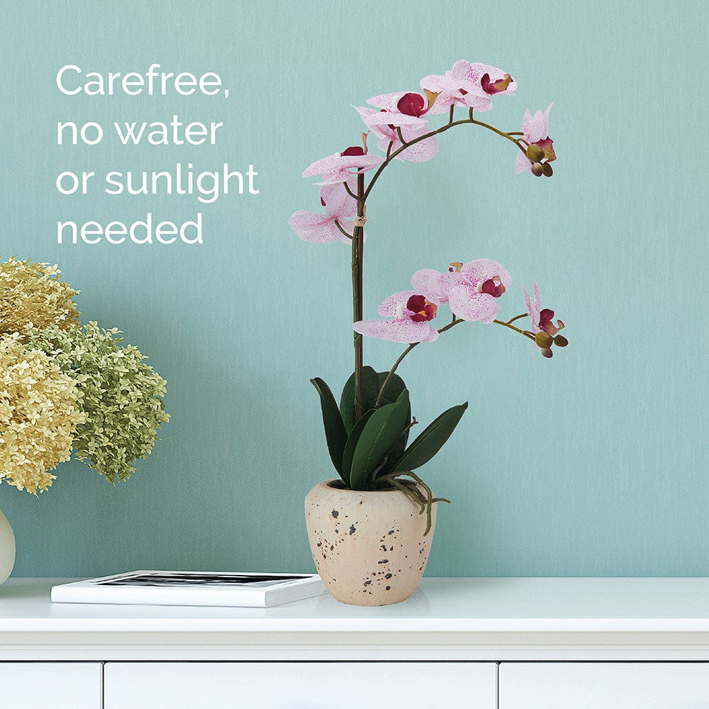 22 Inch Faux Orchid in Rustic Pot. Pink Spot - Image 2