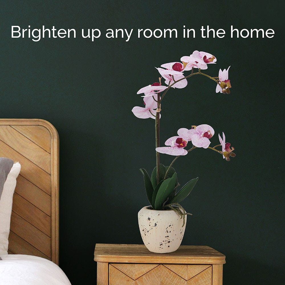 22 Inch Faux Orchid in Rustic Pot. Pink Spot - Image 3