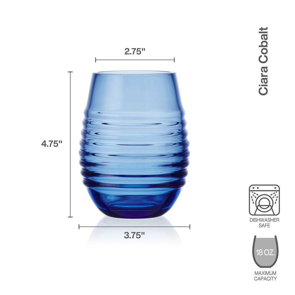 Ciara Cobalt Set of 4 Stemless Wine Glasses - Image 3