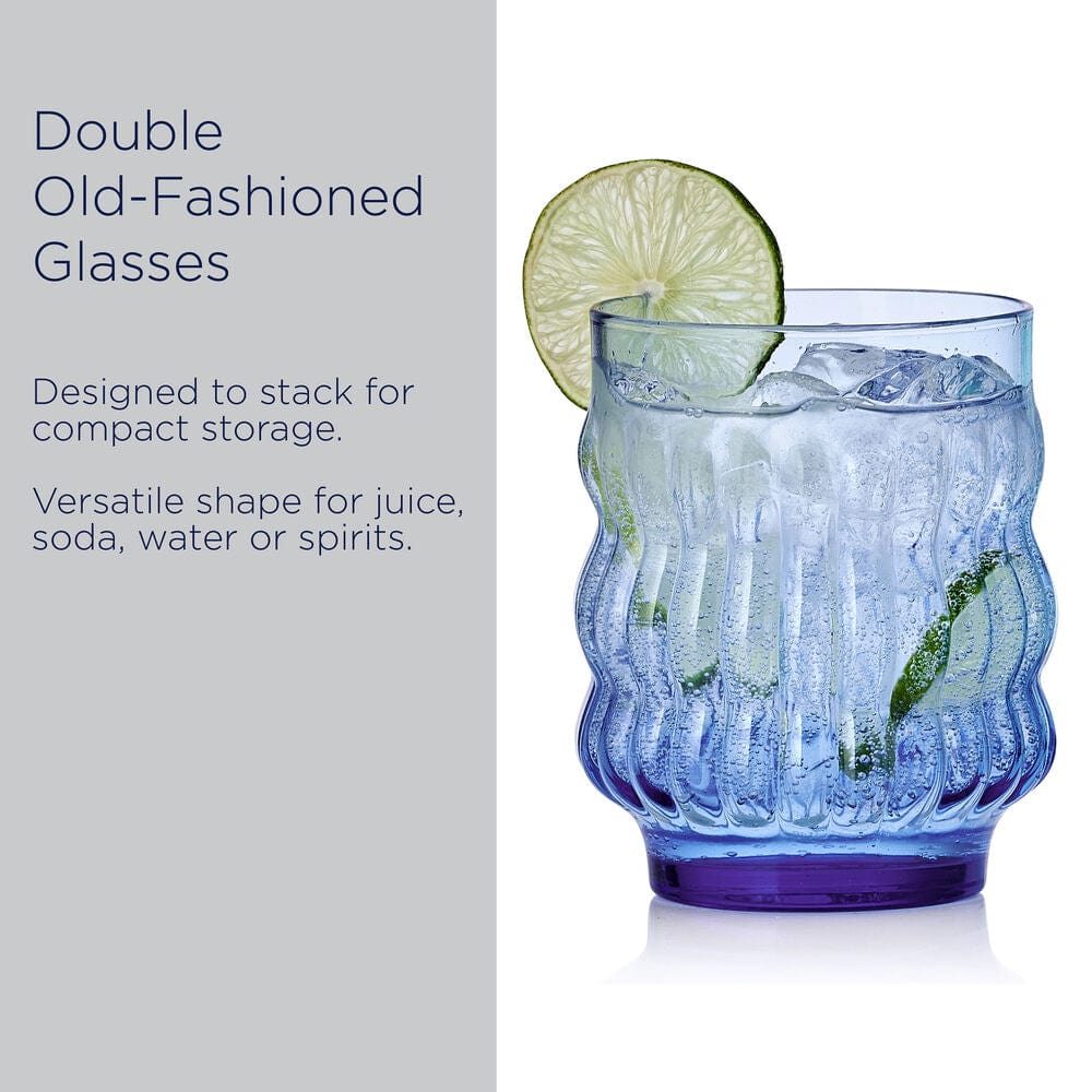 Waves Blue Set of 4 Stackable Double Old Fashioned Glasses - Image 5