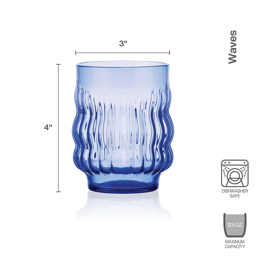 Waves Blue Set of 4 Stackable Double Old Fashioned Glasses - Image 3