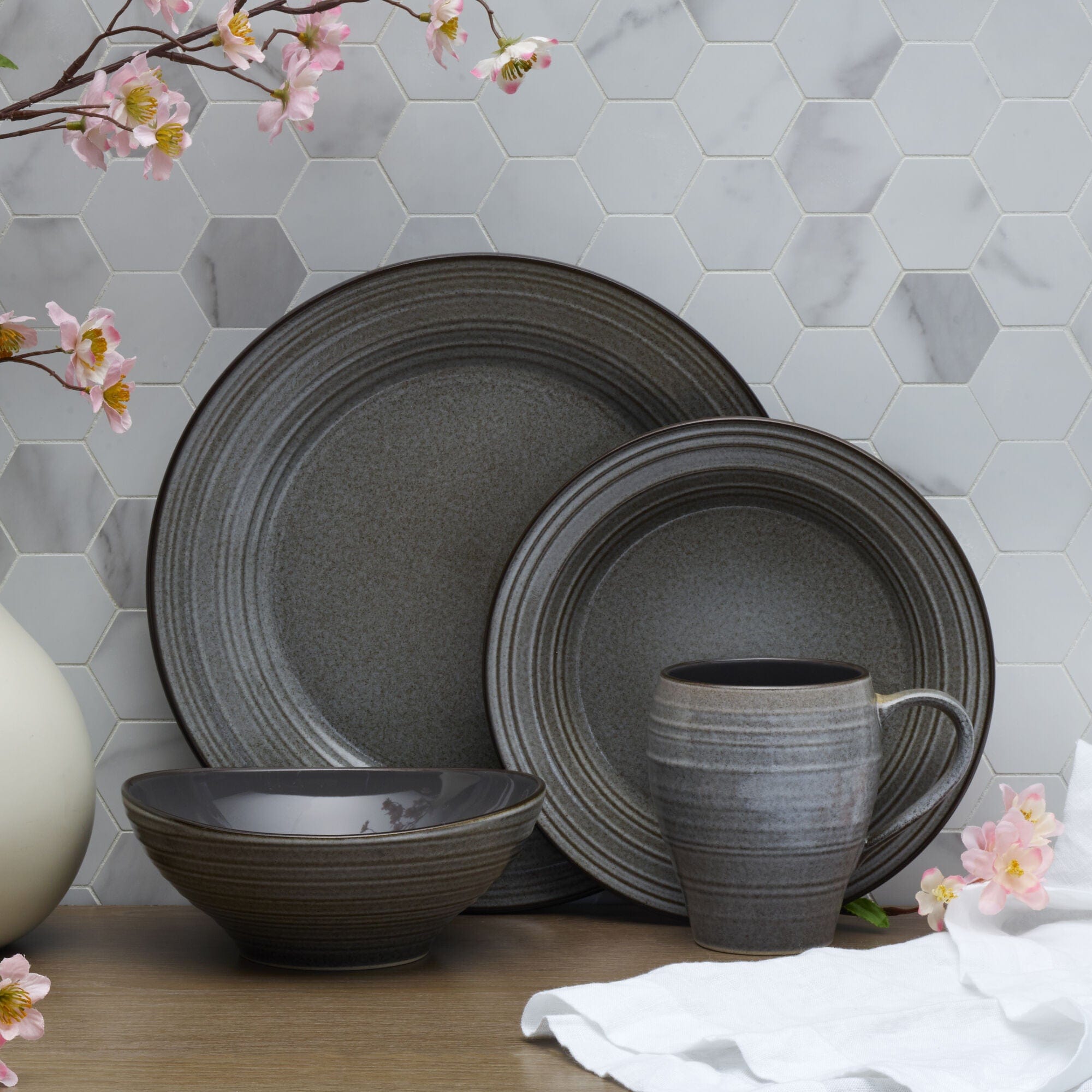 Swirl Speckle Graphite 16 Piece Dinnerware Set. Service for 4 - Image 2