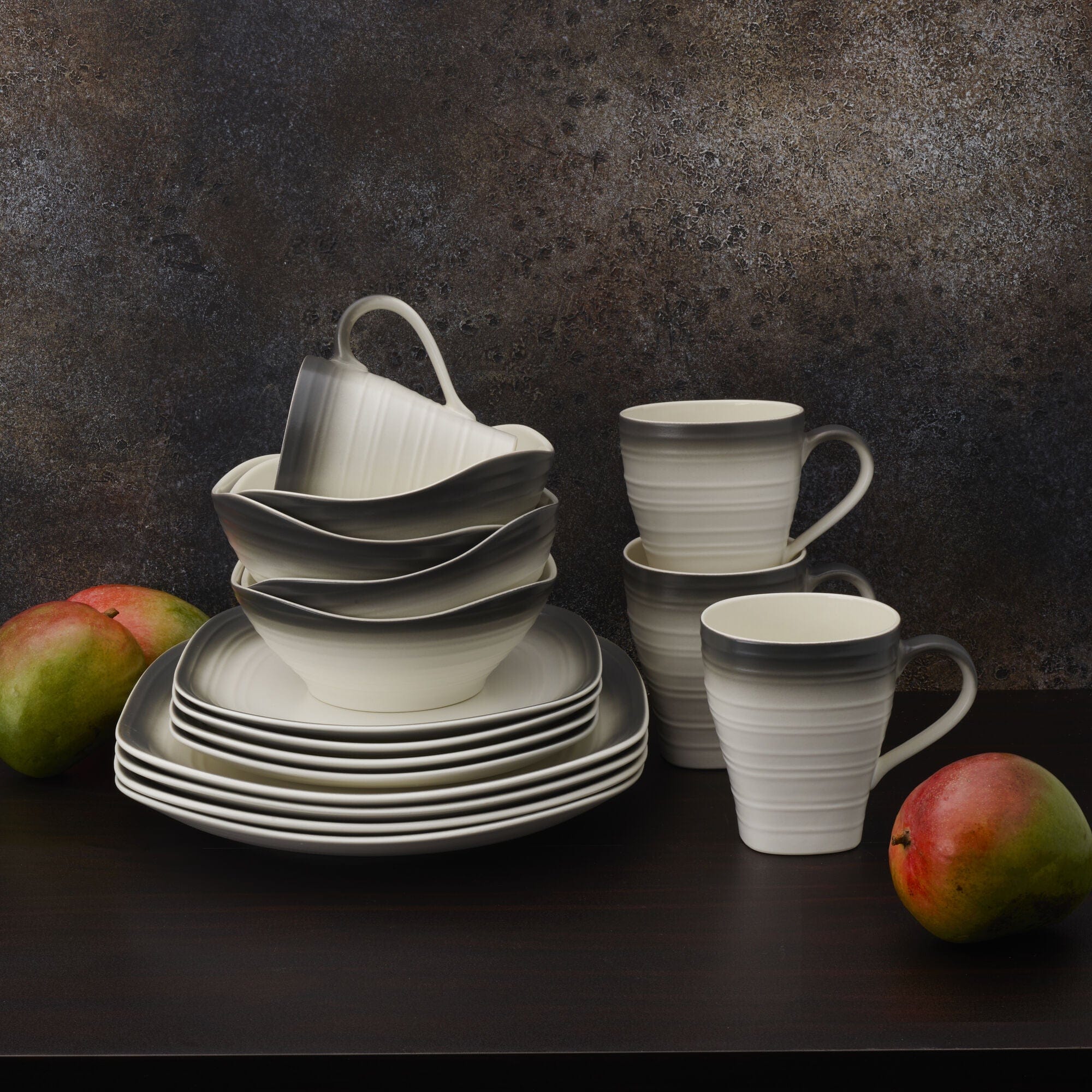 Swirl Ombre Graphite Square 16 Piece Dinnerware Set. Service for 4 - Image 2