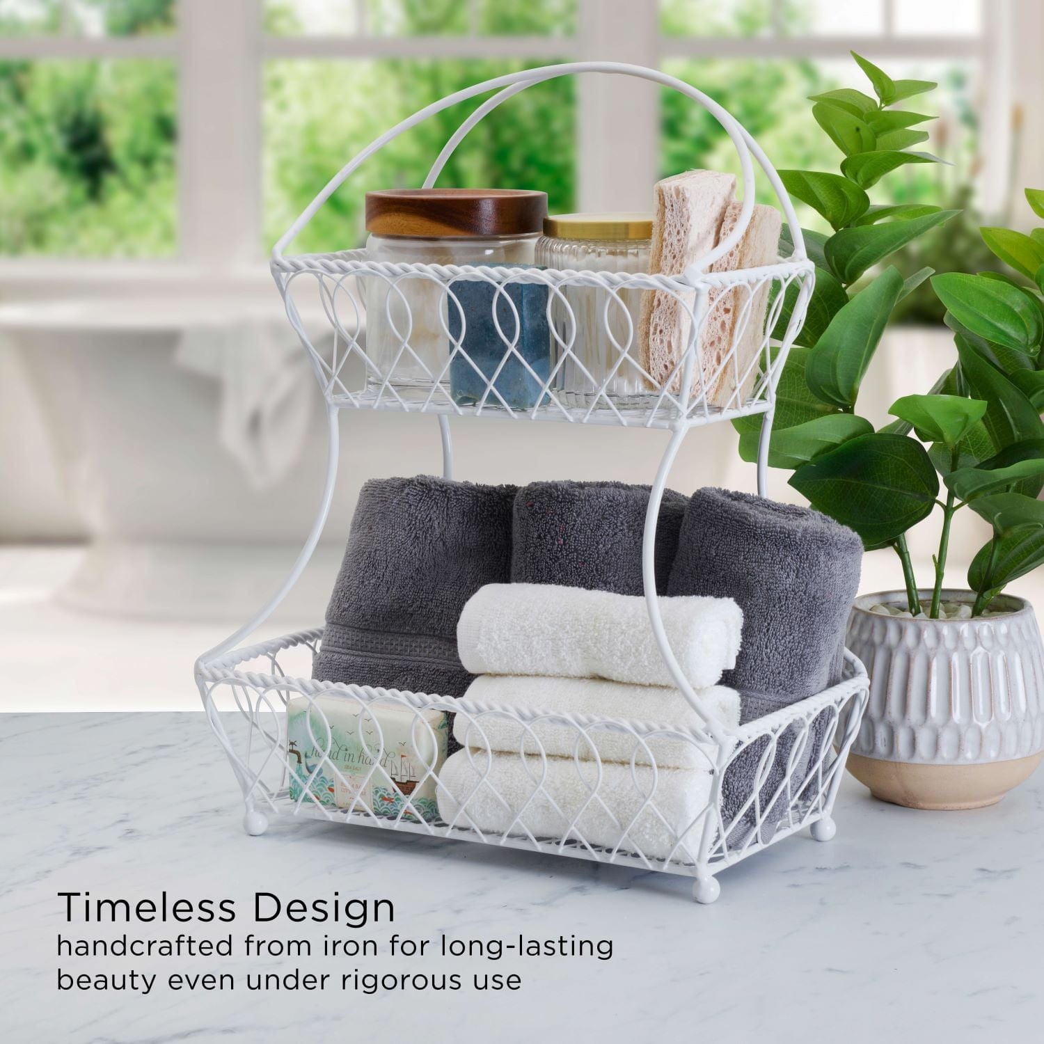 Loop and Lattice 2 Tier White Flatback Fruit Storage Basket - Image 4