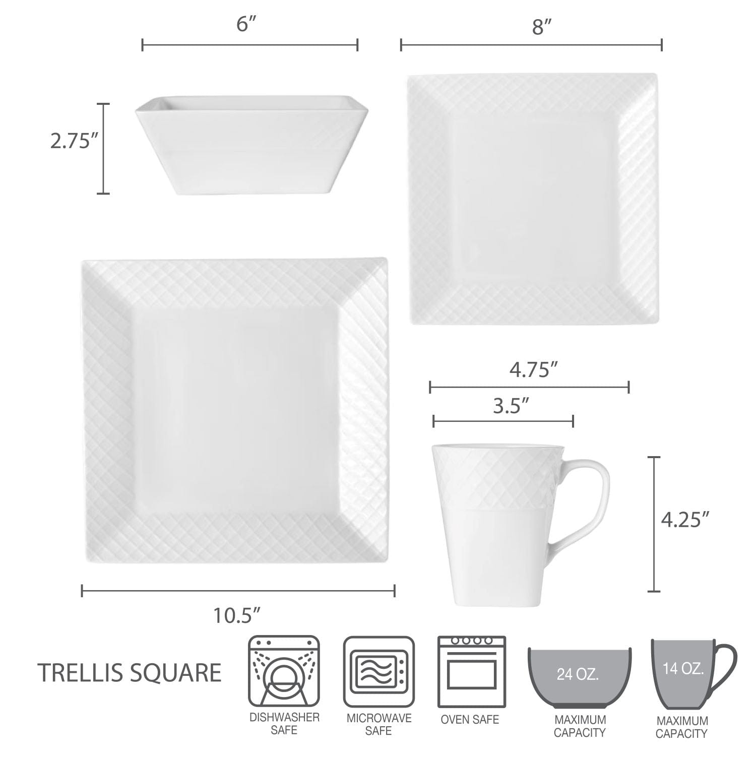Trellis White Square 16 Piece Dinnerware Set. Service for 4 - Image 4