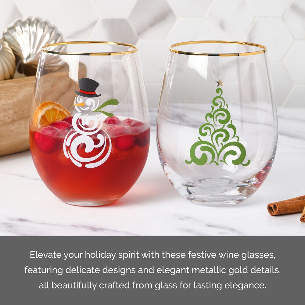 Stemless Gifts Tree and Snowman Stemless Wine Set of 2 - Image 4