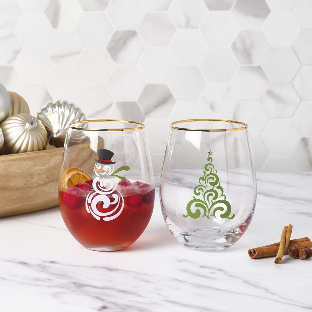 Stemless Gifts Tree and Snowman Stemless Wine Set of 2 - Image 2