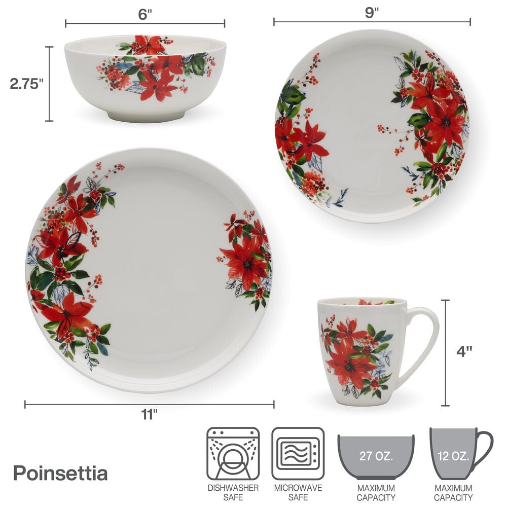 Winter Poinsettia 16 Piece Dinnerware Set. Service for 4 - Image 4