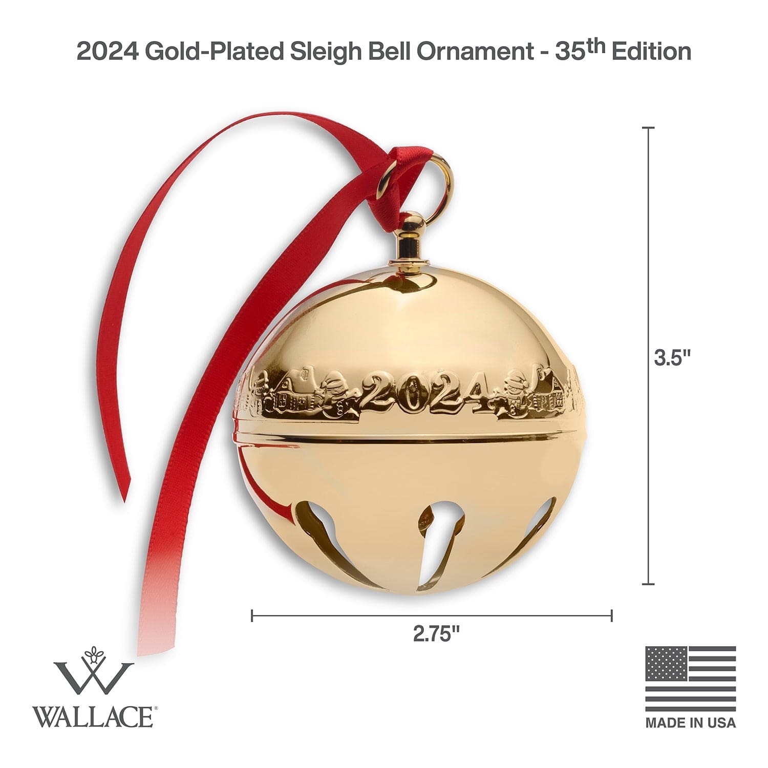 2024 Gold Plate Sleigh Bell Ornament 35th Anniversary Edition - Image 5