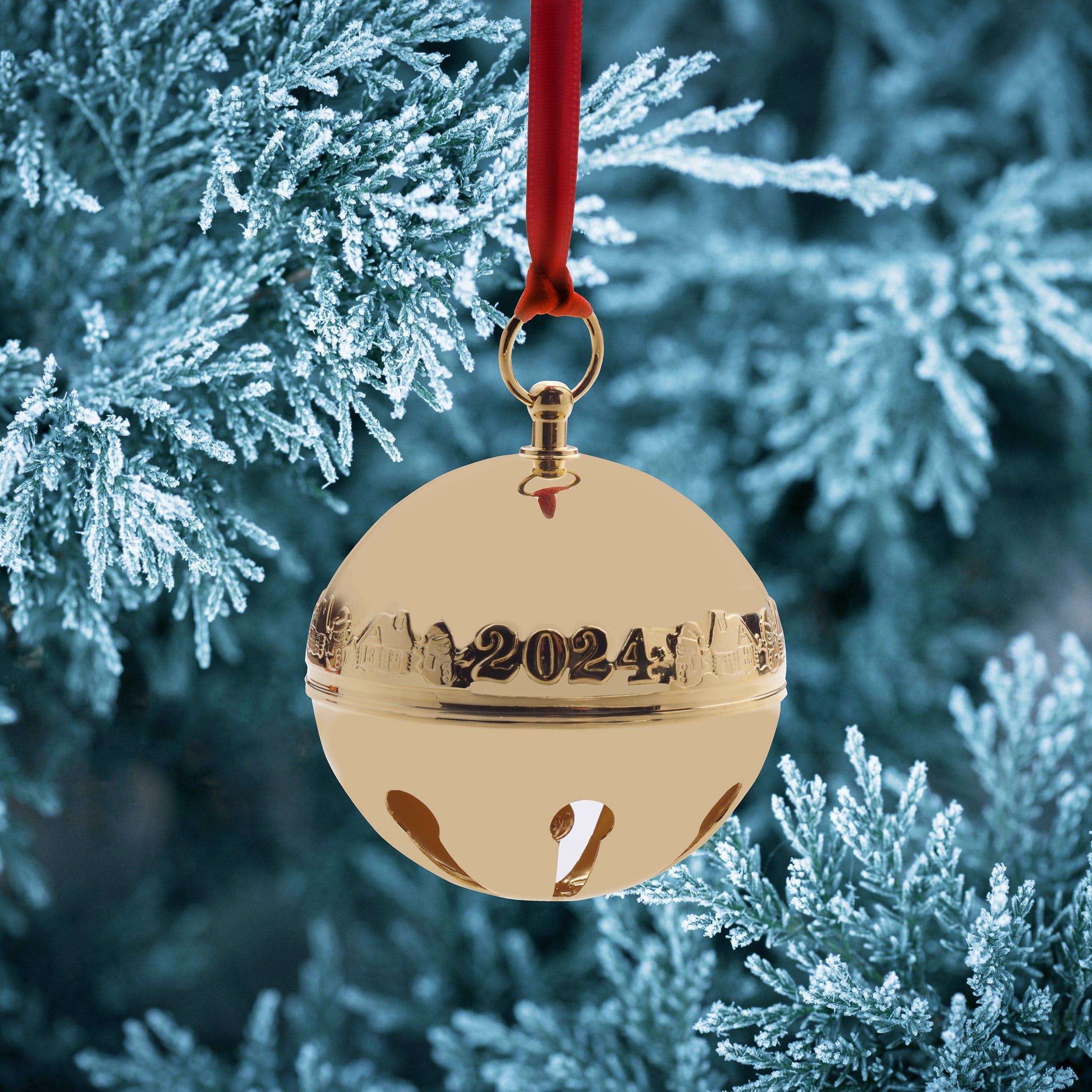 2024 Gold Plate Sleigh Bell Ornament 35th Anniversary Edition - Image 2