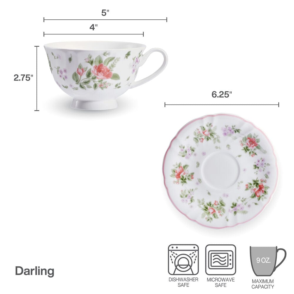 Darling Set of 2 Teacups and Saucers - Image 3