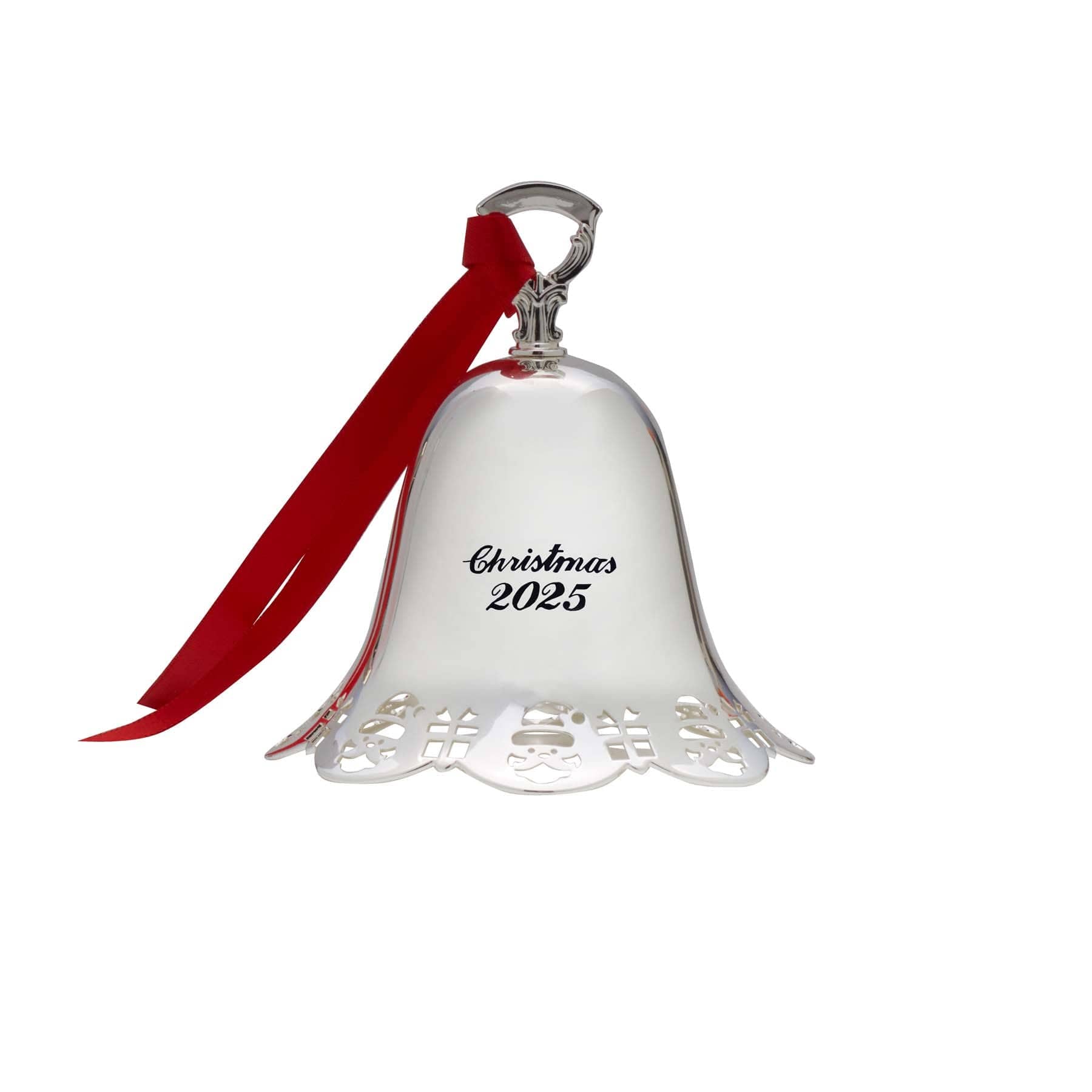2025 Silver Plate Pierced Santa and Presents Bell Ornament 46th Edition