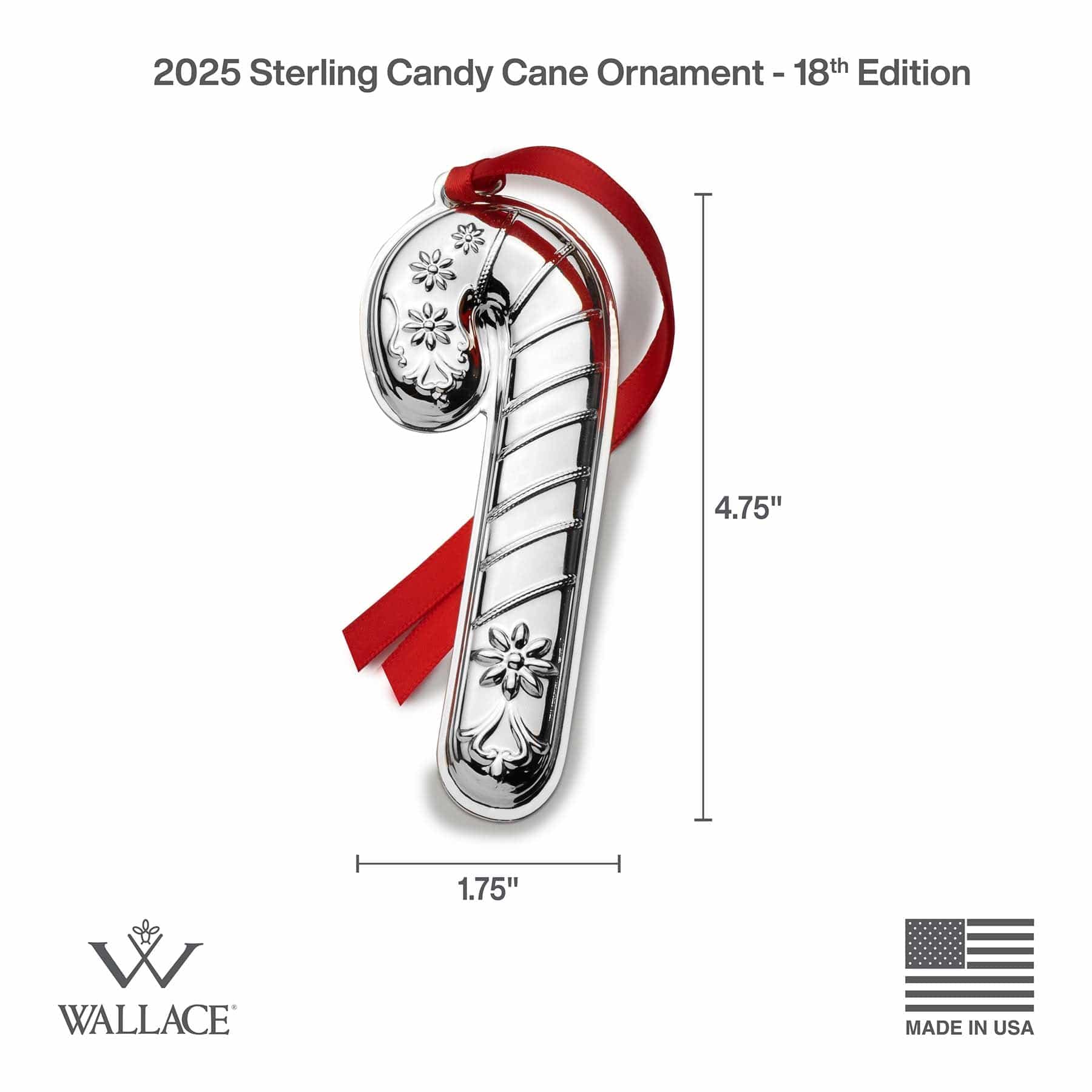 2025 Sterling Candy Cane Ornament 18th Edition - Image 3