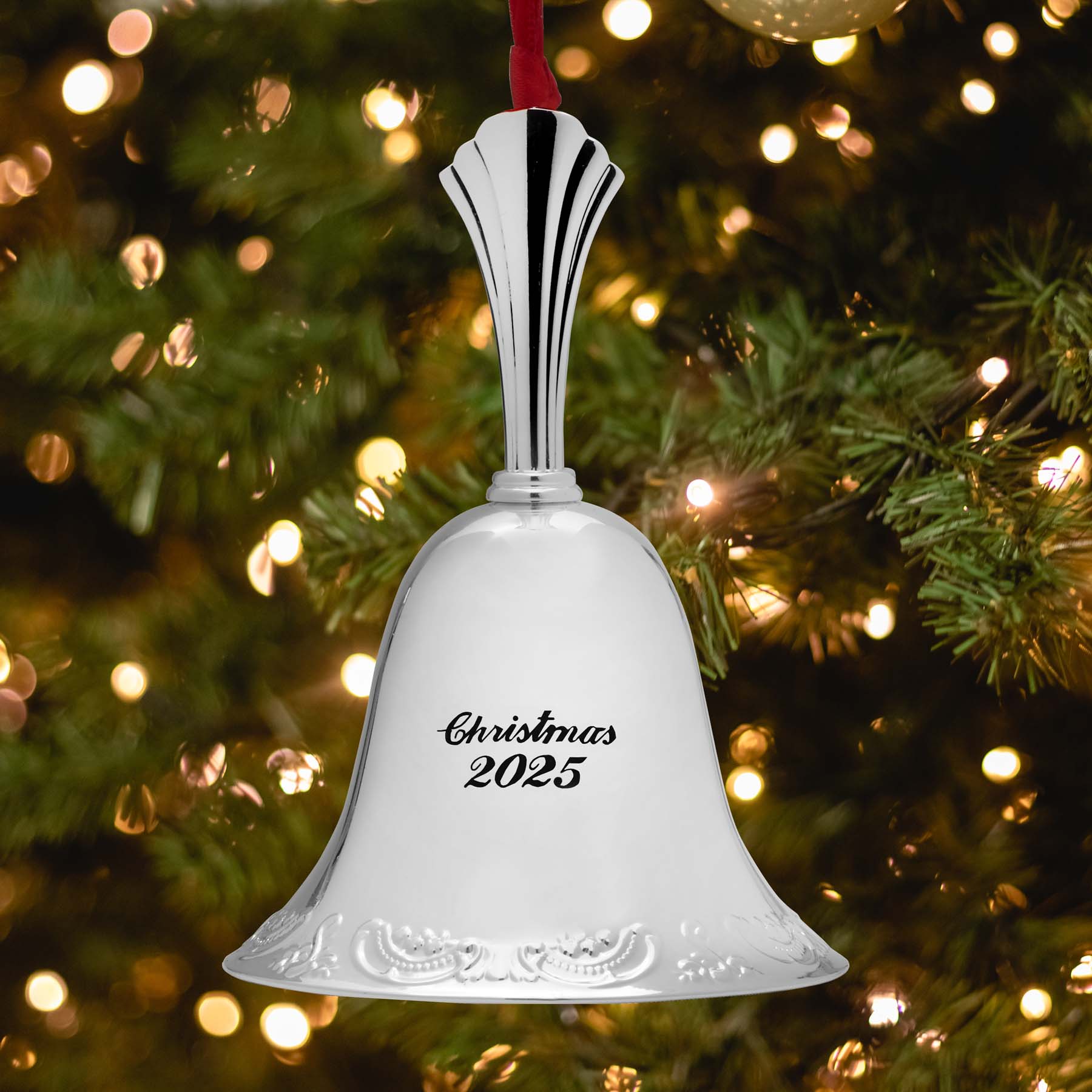 2025 Silver Plate Grande Baroque Bell Ornament 31st Edition - Image 2