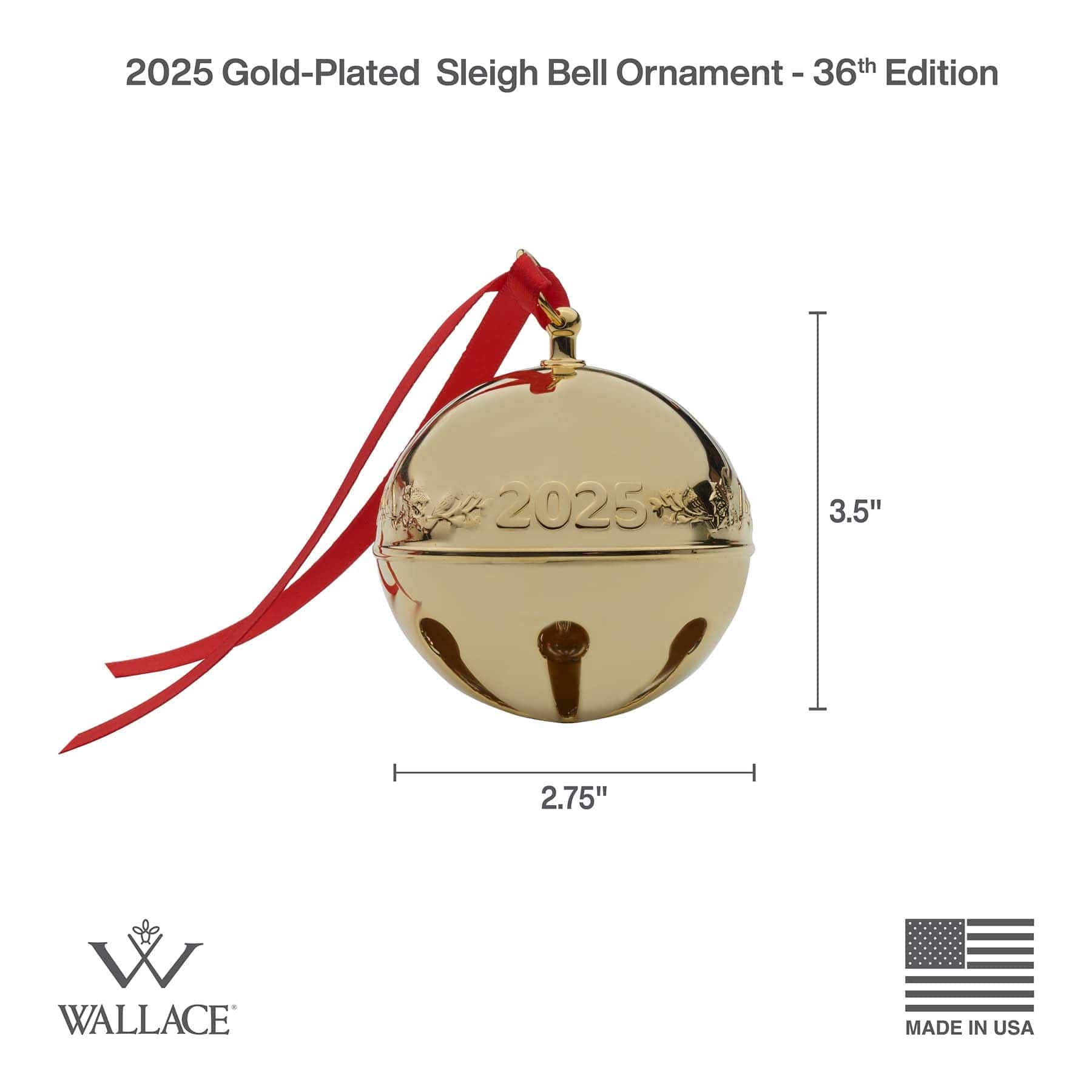2025 Gold Plate Sleigh Bell Ornament 36th Edition - Image 3