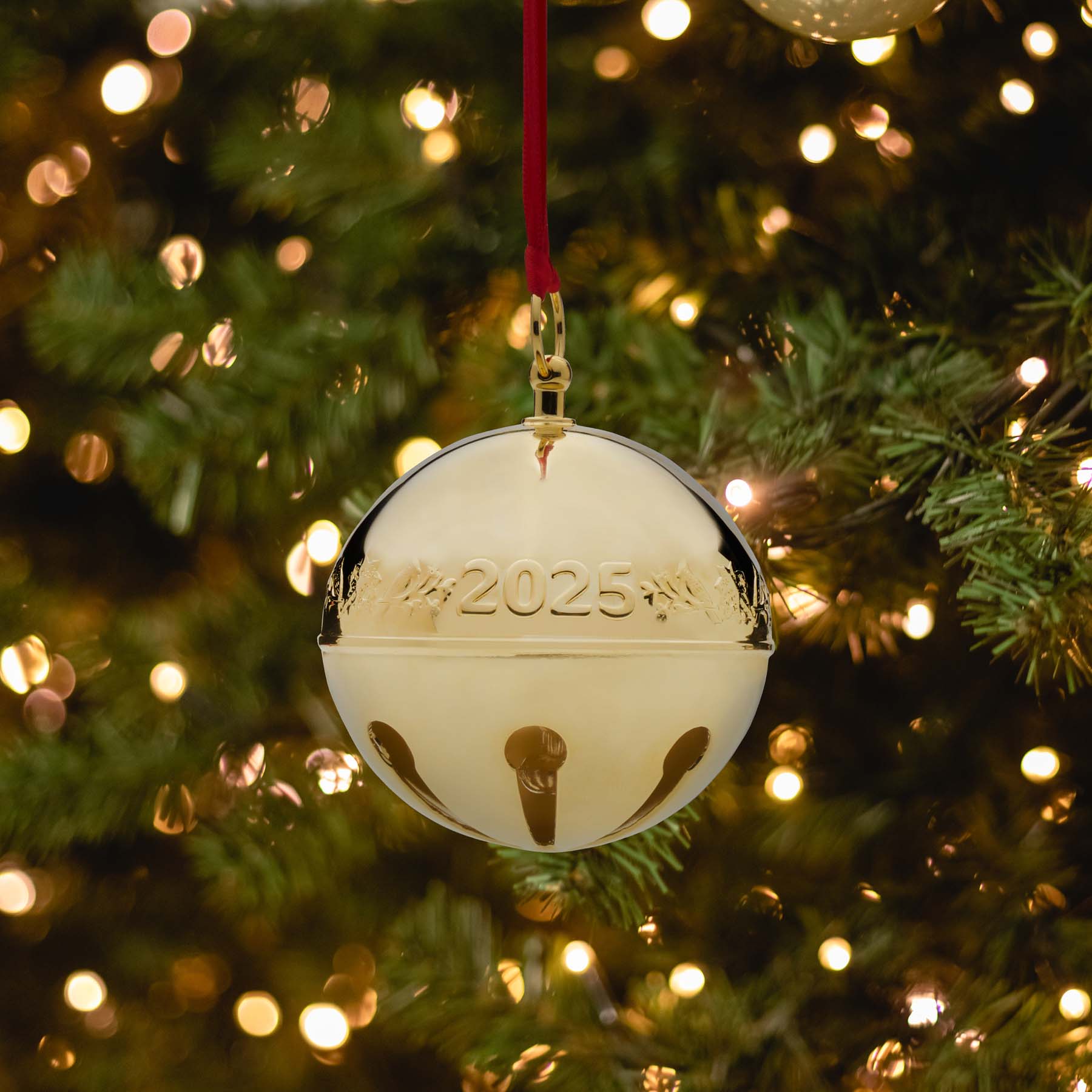2025 Gold Plate Sleigh Bell Ornament 36th Edition - Image 2