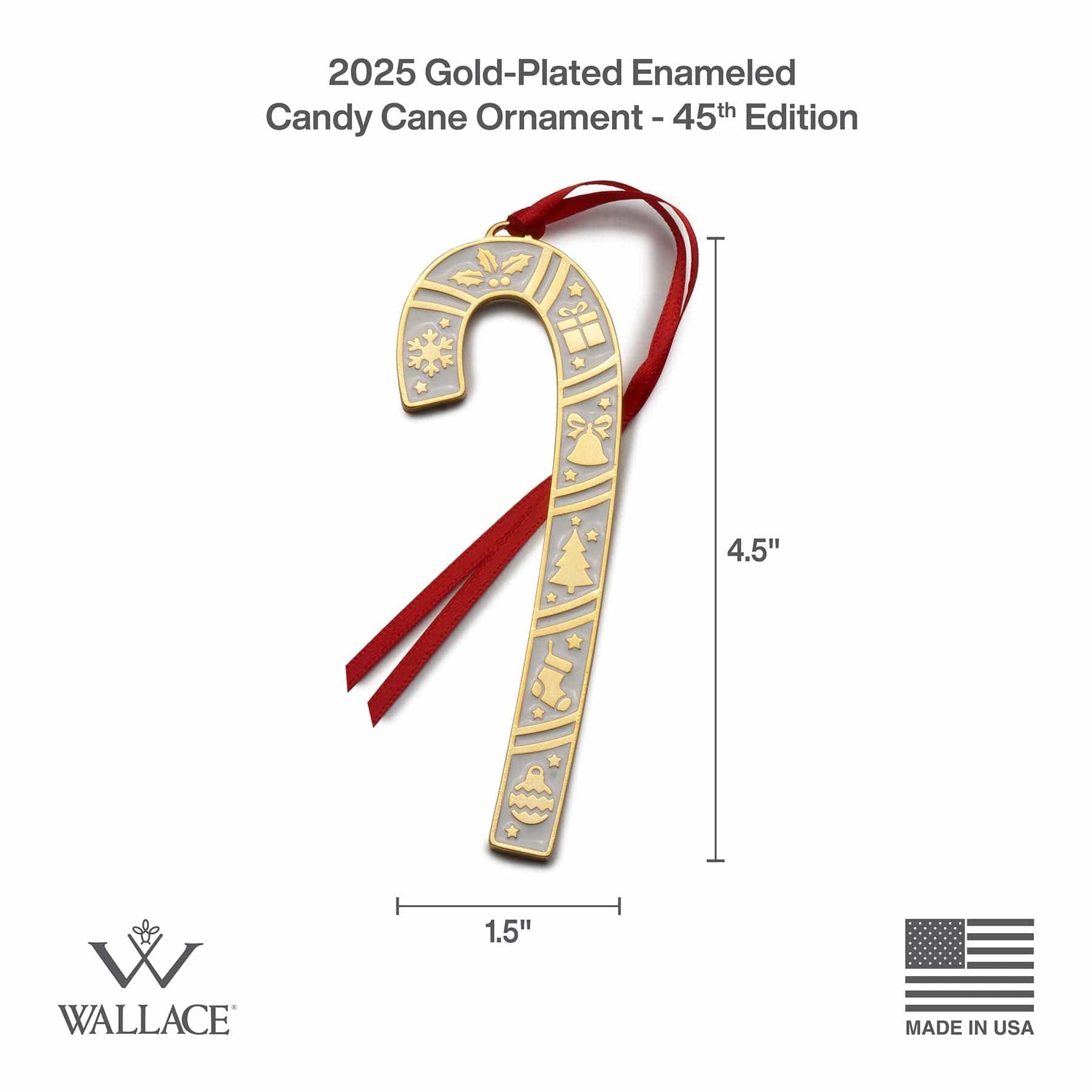 2025 Gold Plate & Enameled Candy Cane Ornament 45th Edition - Image 3