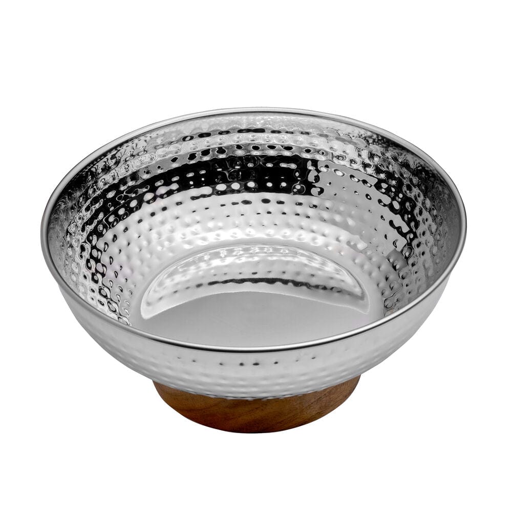 Radiance Hammered Serving Bowl with Acacia Base - Image 3