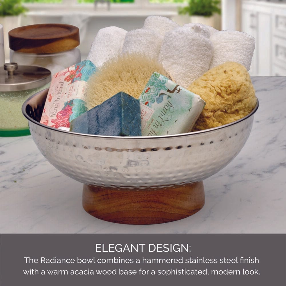 Radiance Hammered Serving Bowl with Acacia Base - Image 5