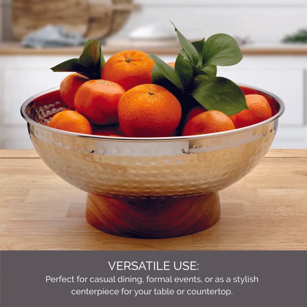 Radiance Hammered Serving Bowl with Acacia Base - Image 4