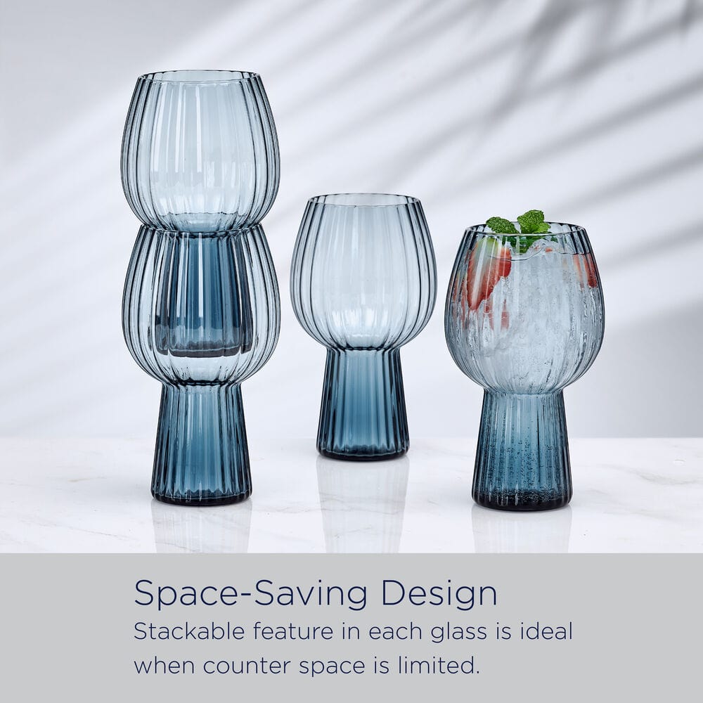 Phoebe Optic Blue Set of 4 Goblet Beverage Glasses - Image 5
