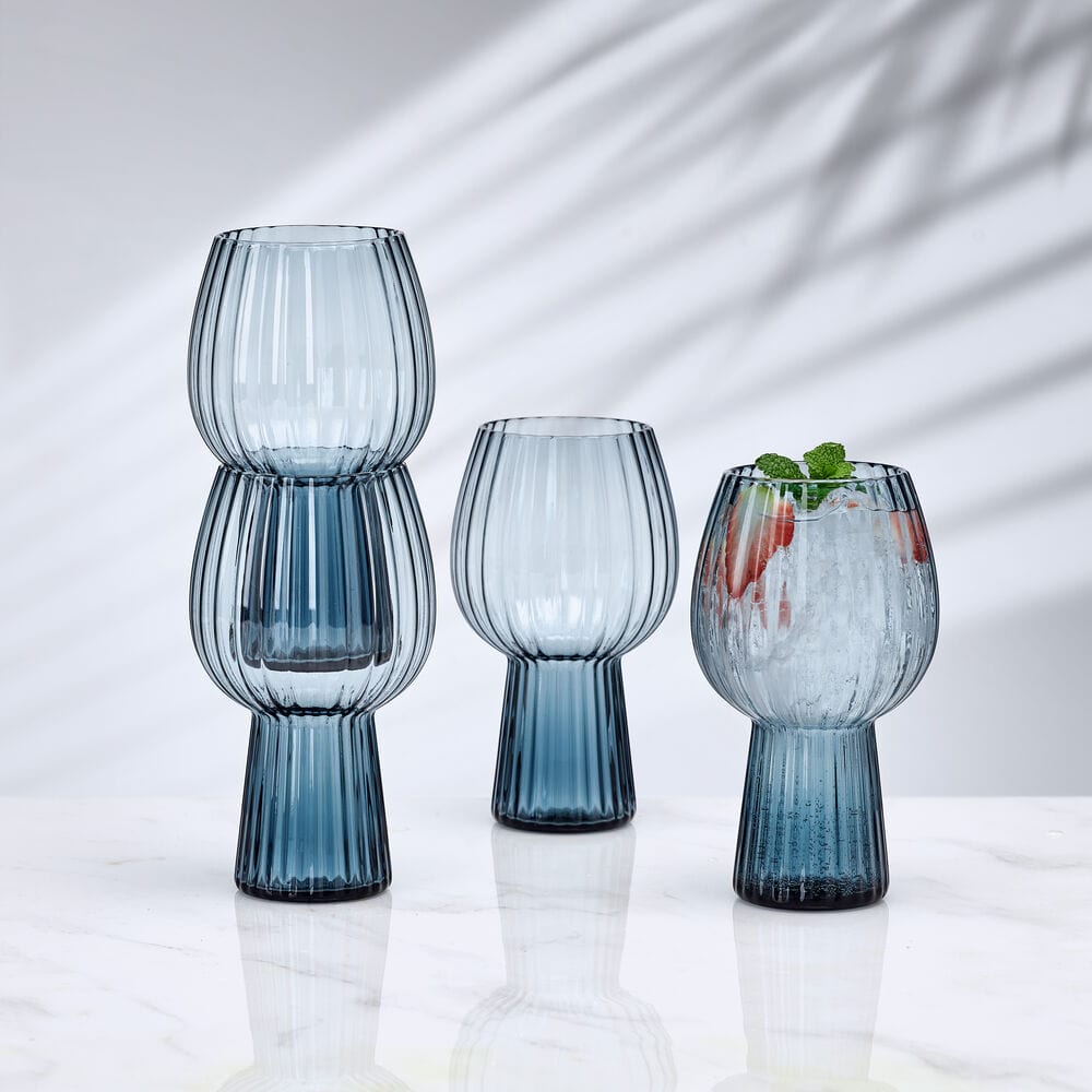 Phoebe Optic Blue Set of 4 Goblet Beverage Glasses - Image 2
