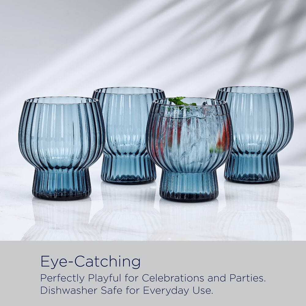 Phoebe Optic Blue Set of 4 Double Old Fashioned Glasses - Image 4