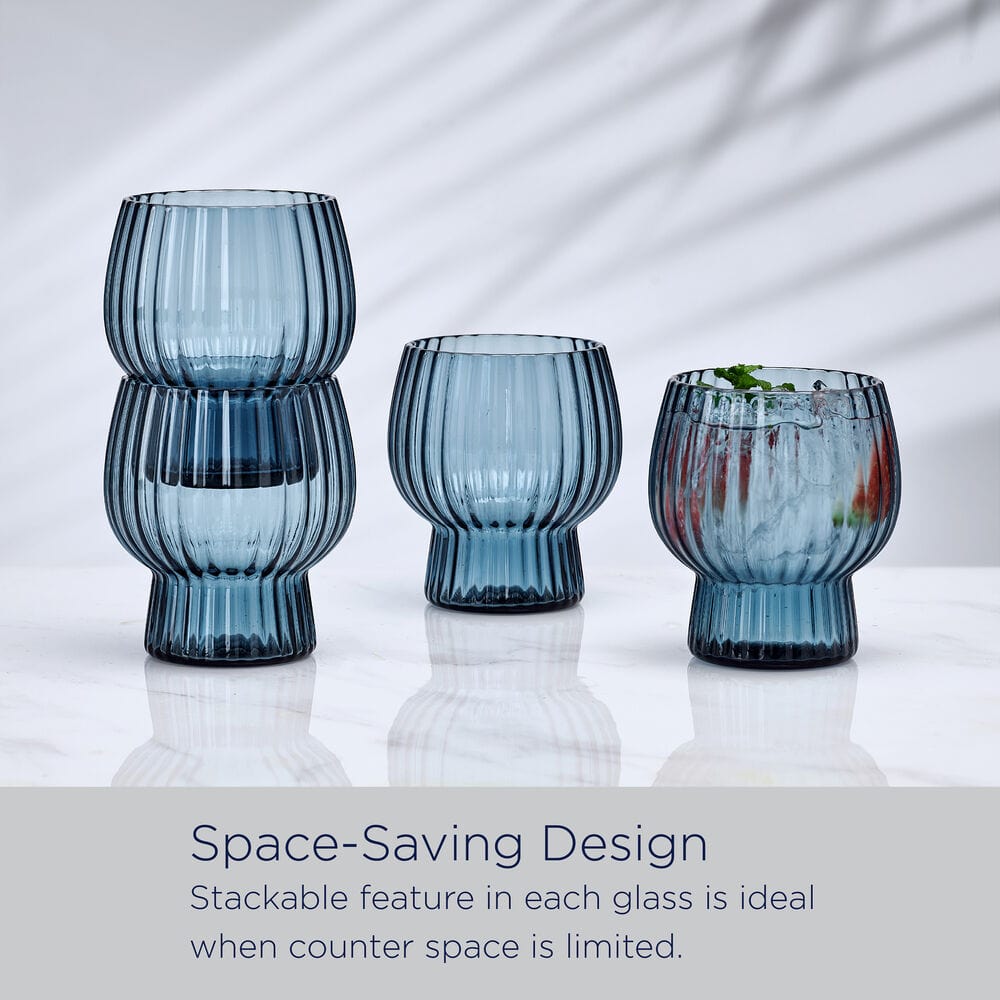 Phoebe Optic Blue Set of 4 Double Old Fashioned Glasses - Image 6