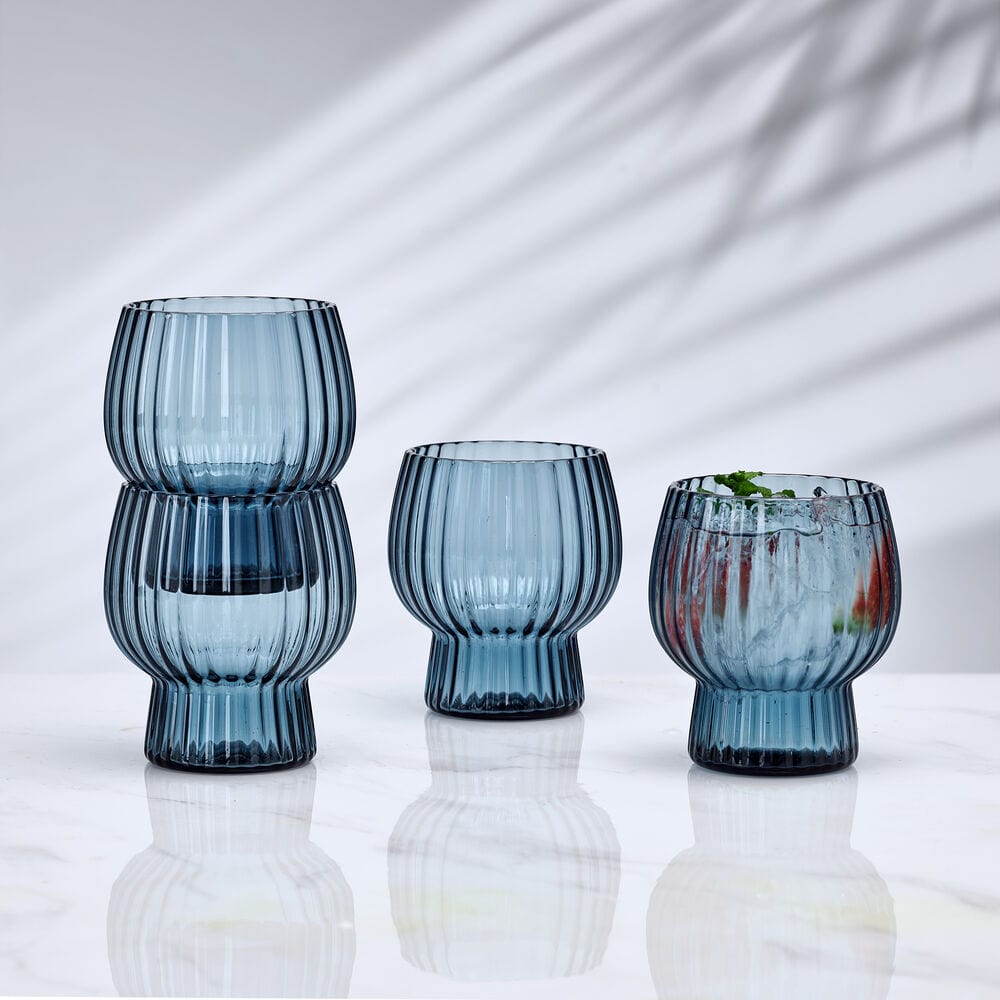 Phoebe Optic Blue Set of 4 Double Old Fashioned Glasses - Image 2