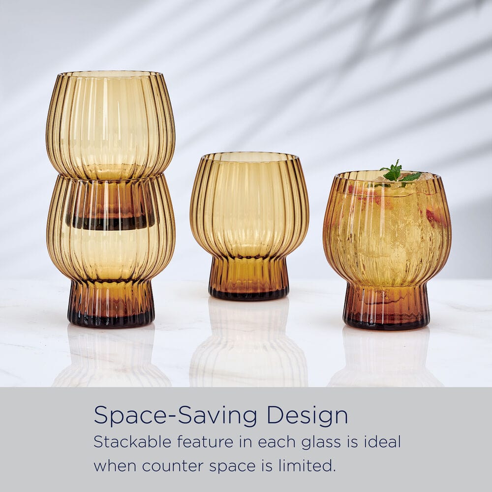 Phoebe Optic Amber Set of 4 Double Old Fashioned Glasses - Image 4