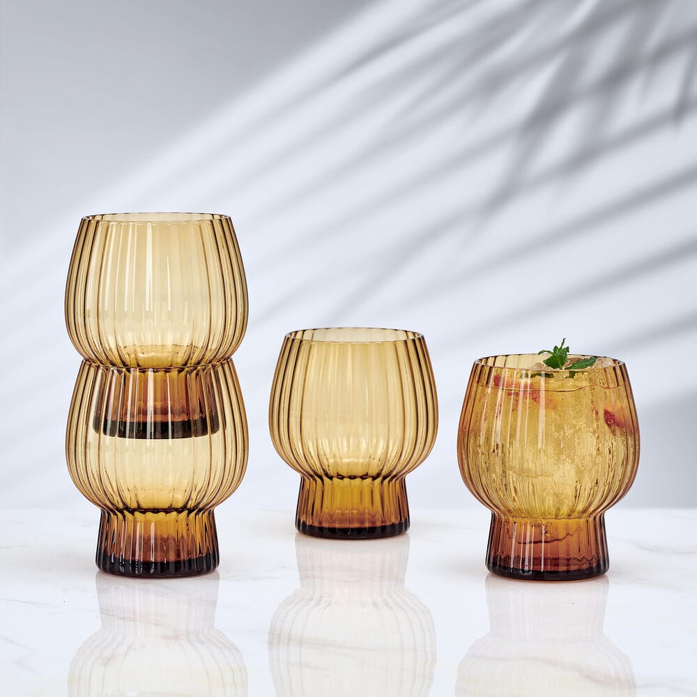 Phoebe Optic Amber Set of 4 Double Old Fashioned Glasses - Image 2