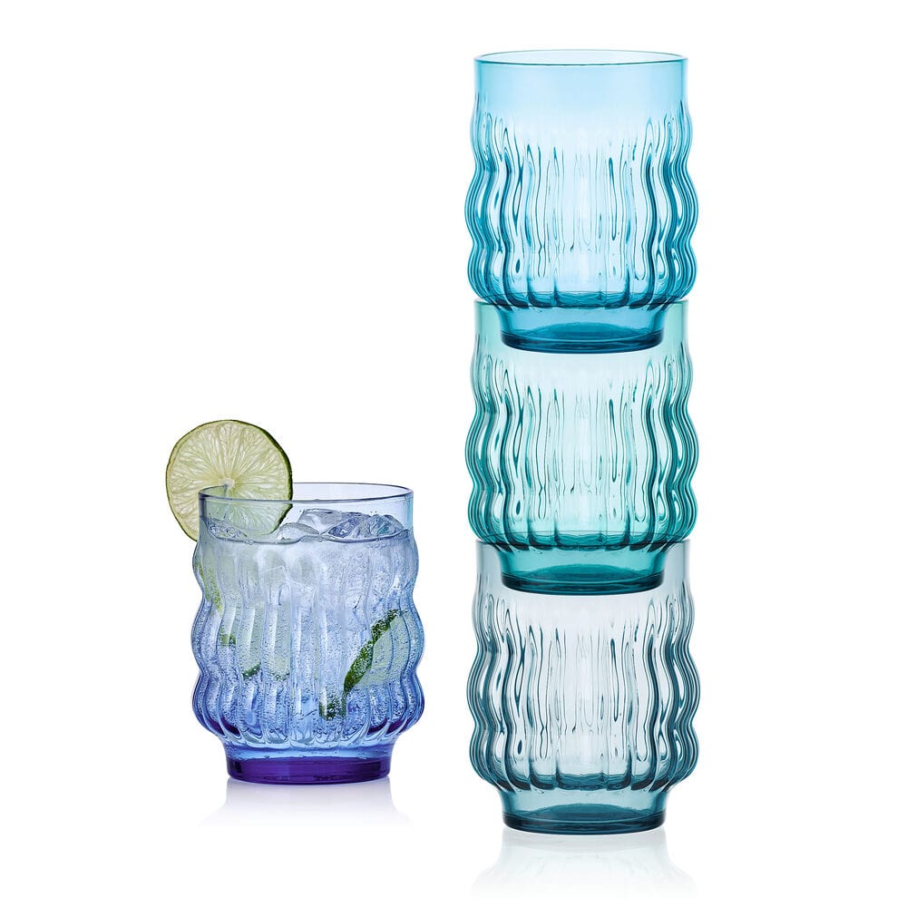 Waves Blue Set of 4 Stackable Double Old Fashioned Glasses - Image 4