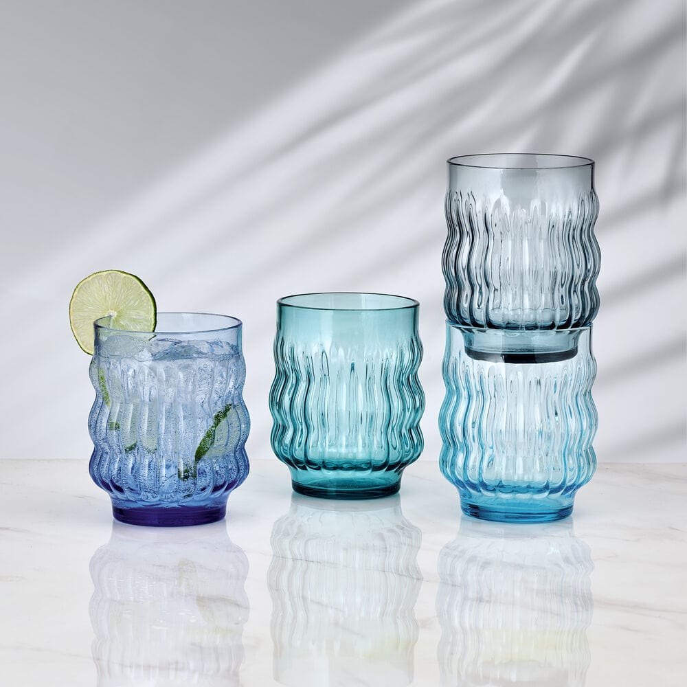 Waves Blue Set of 4 Stackable Double Old Fashioned Glasses - Image 2