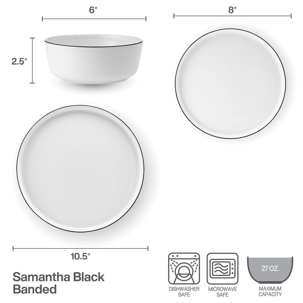 Samantha Banded Black 12 Piece Dinnerware Set. Service for 4 - Image 3