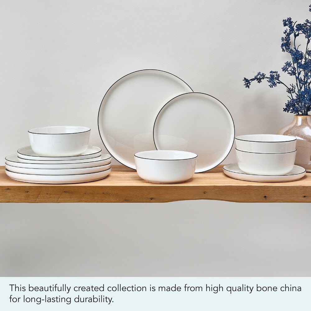 Samantha Banded Black 12 Piece Dinnerware Set. Service for 4 - Image 8