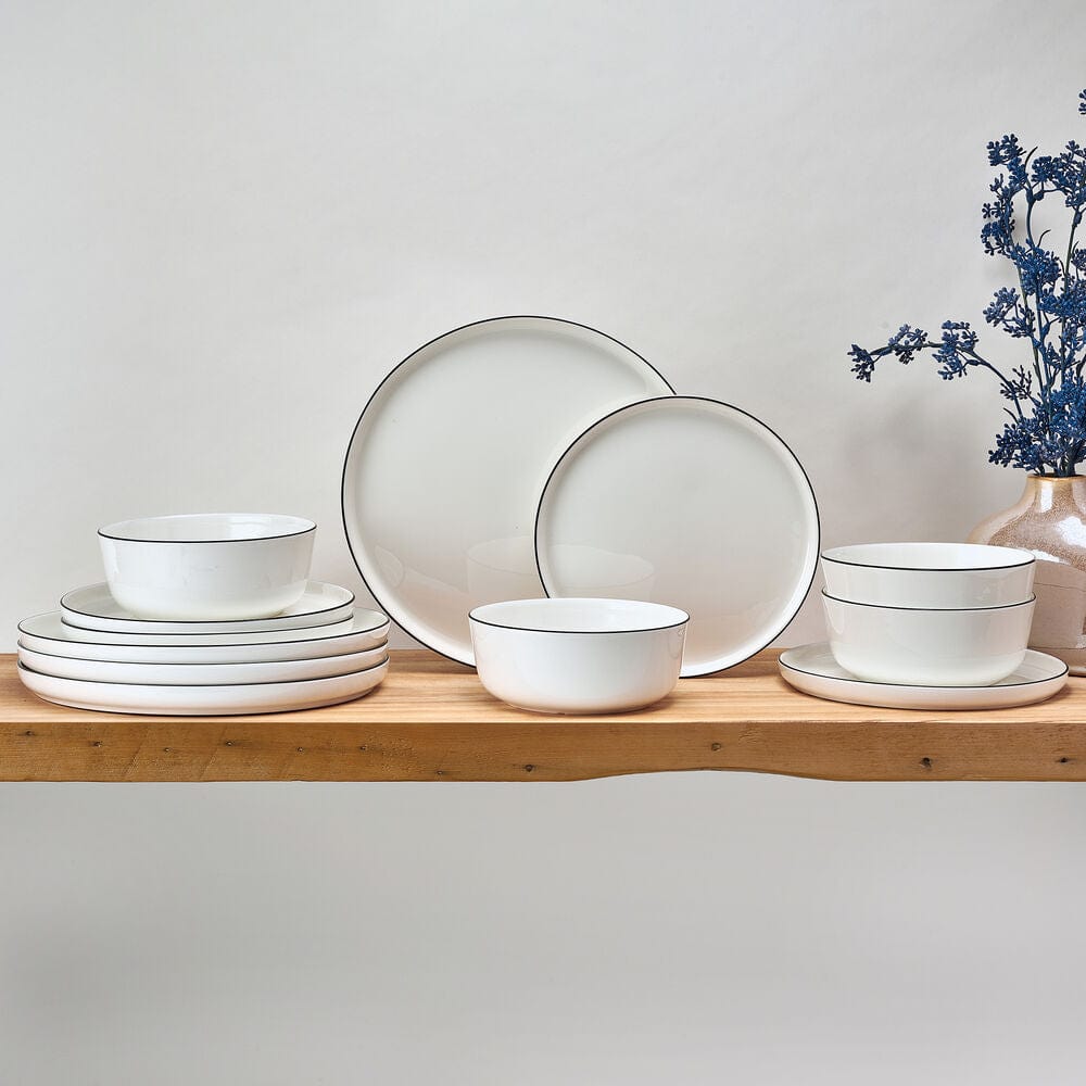Samantha Banded Black 12 Piece Dinnerware Set. Service for 4 - Image 2