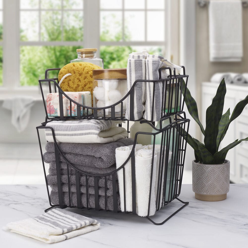 Band & Stripe Set of 2 Stackable Storage Baskets - Image 2