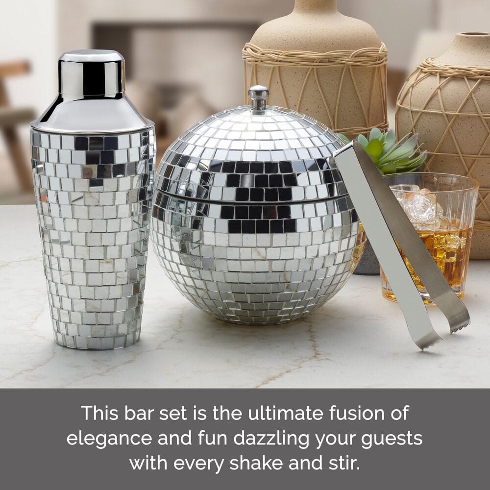 Disco Ball 3 Piece Cocktail Shaker and Ice Bucket Bar Set - Image 7