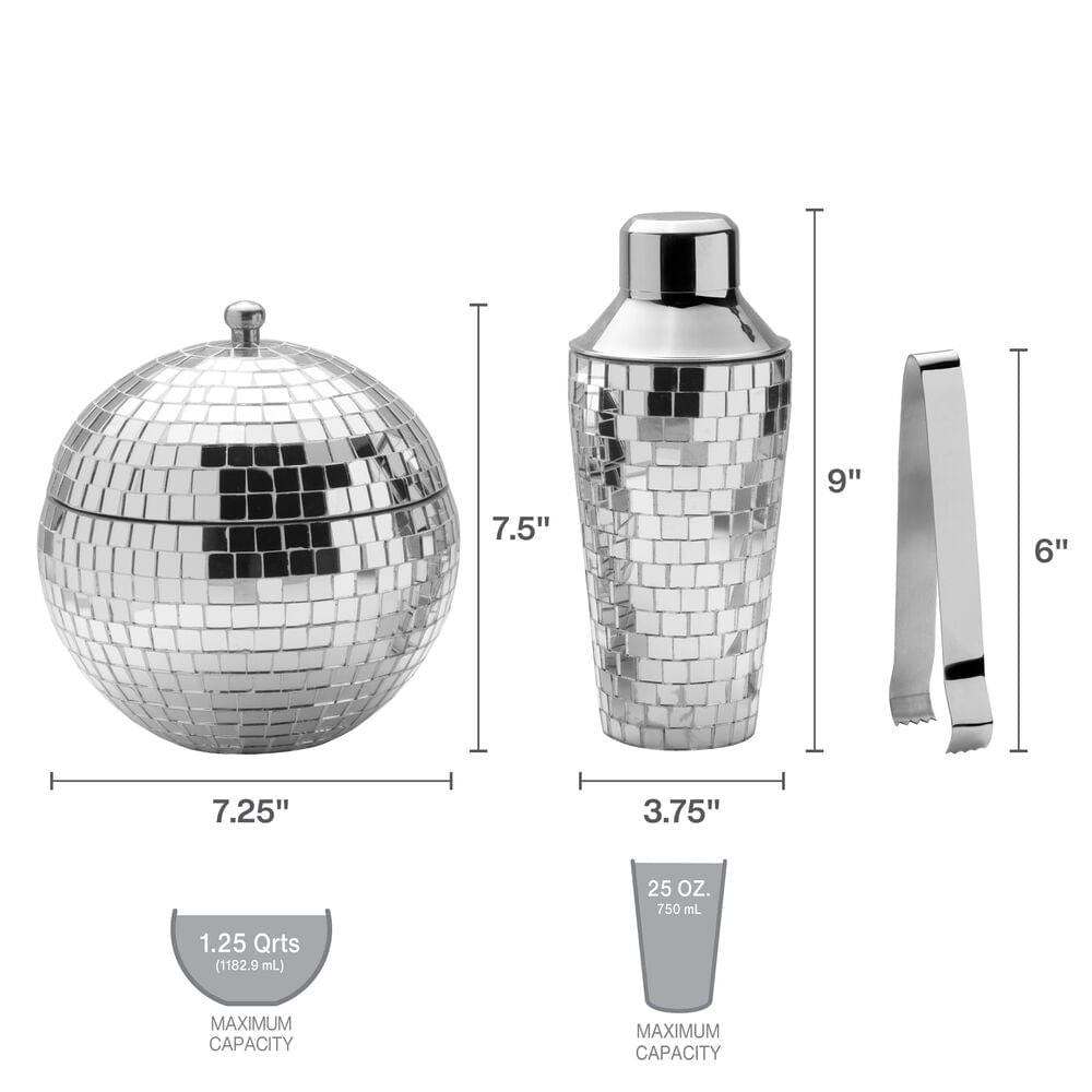 Disco Ball 3 Piece Cocktail Shaker and Ice Bucket Bar Set - Image 3