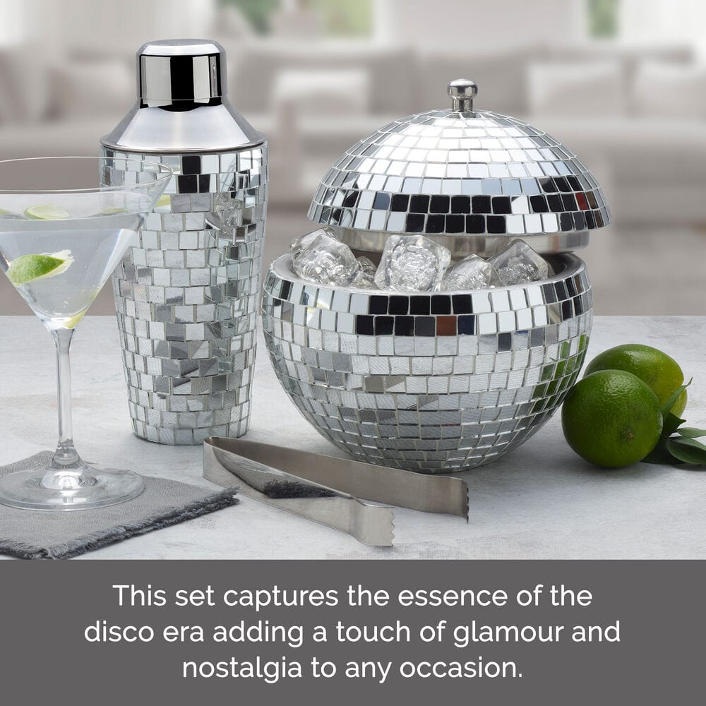 Disco Ball 3 Piece Cocktail Shaker and Ice Bucket Bar Set - Image 6