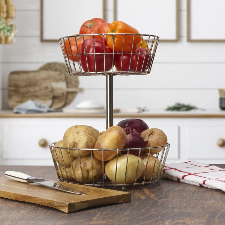 Geneva Nickel 2 Tier Fruit Storage Basket - Image 2