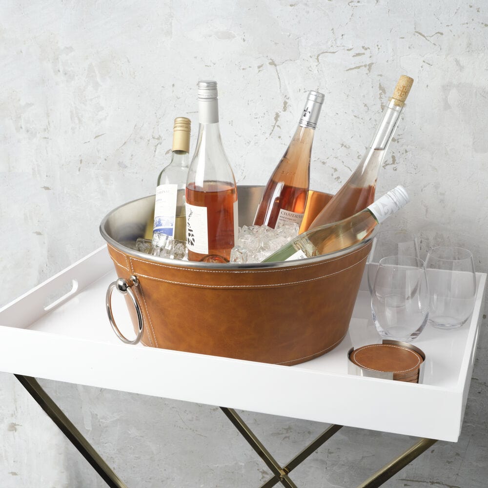 Faux Leather Stitched Beverage Tub - Image 2