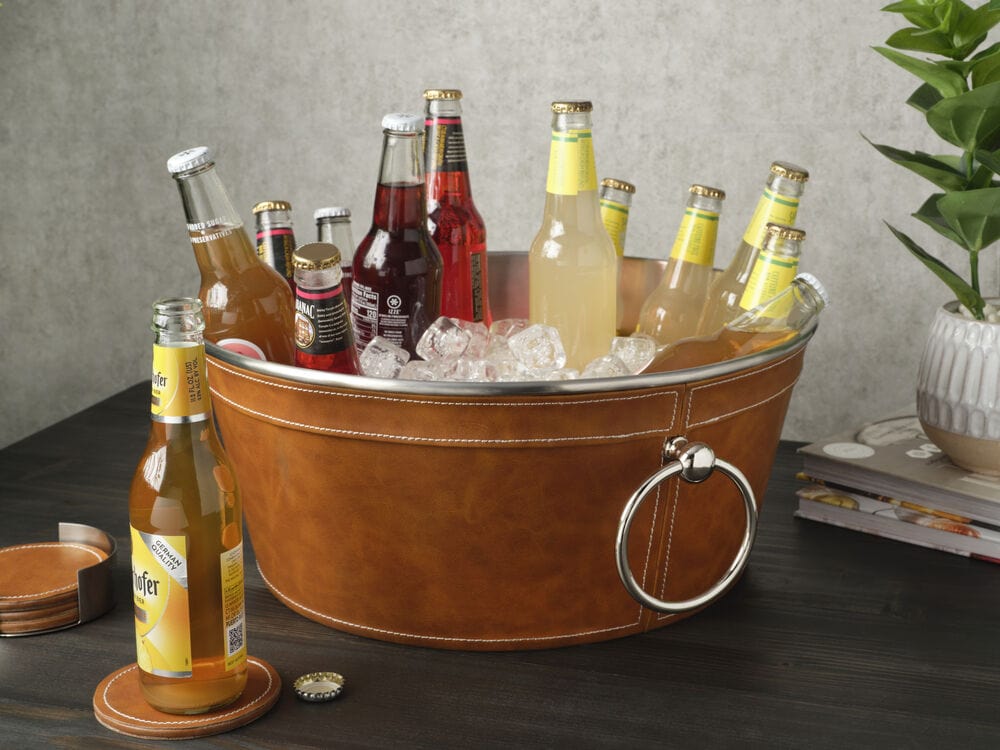Faux Leather Stitched Beverage Tub - Image 3