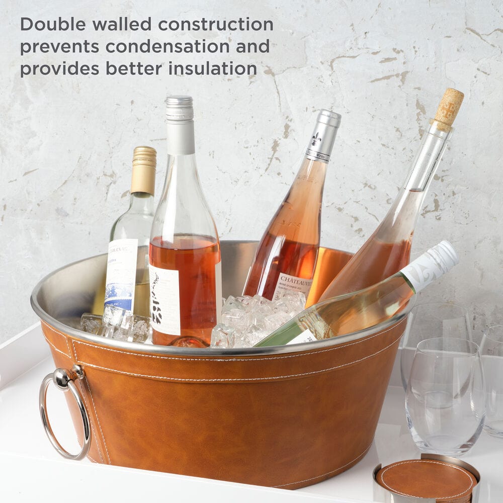 Faux Leather Stitched Beverage Tub - Image 5