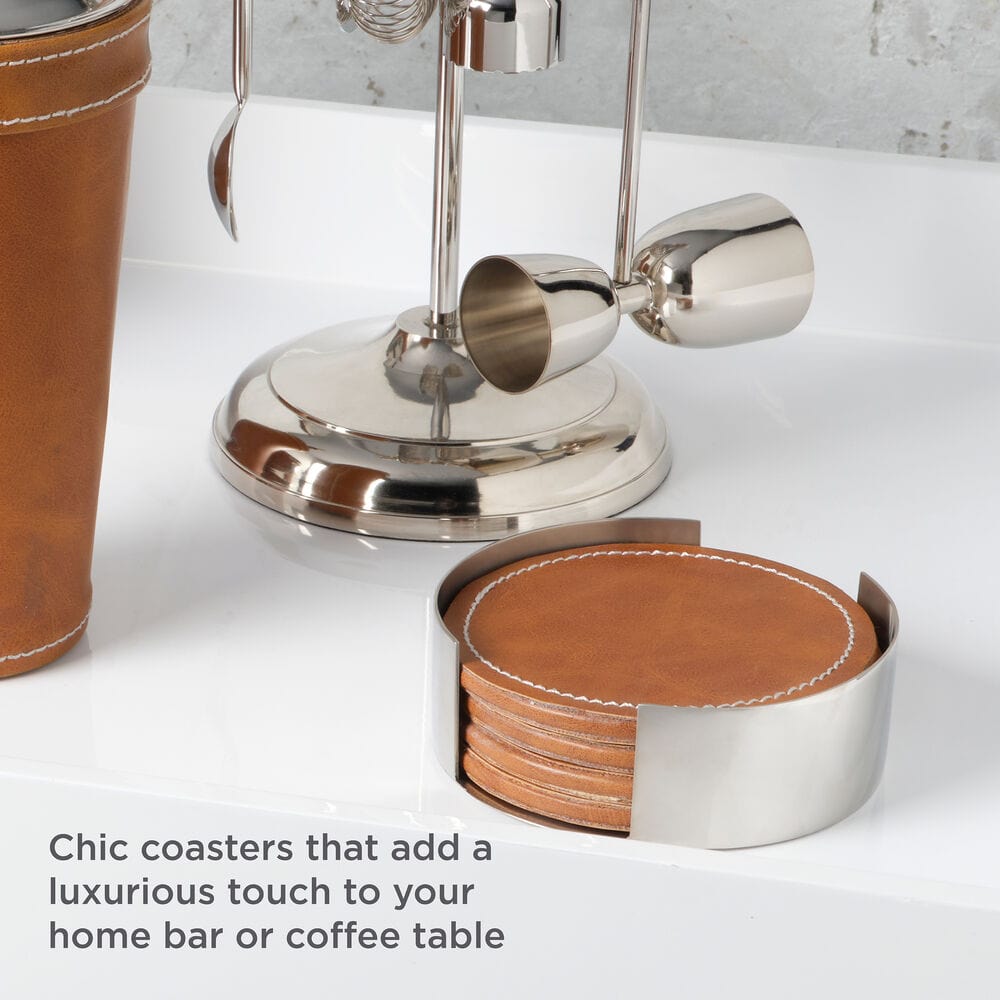 Faux Leather Stitched Coaster Set - Image 2