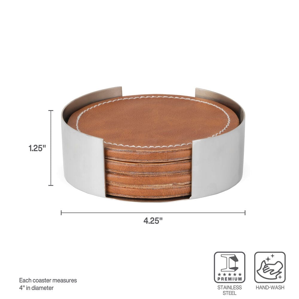 Faux Leather Stitched Coaster Set - Image 3