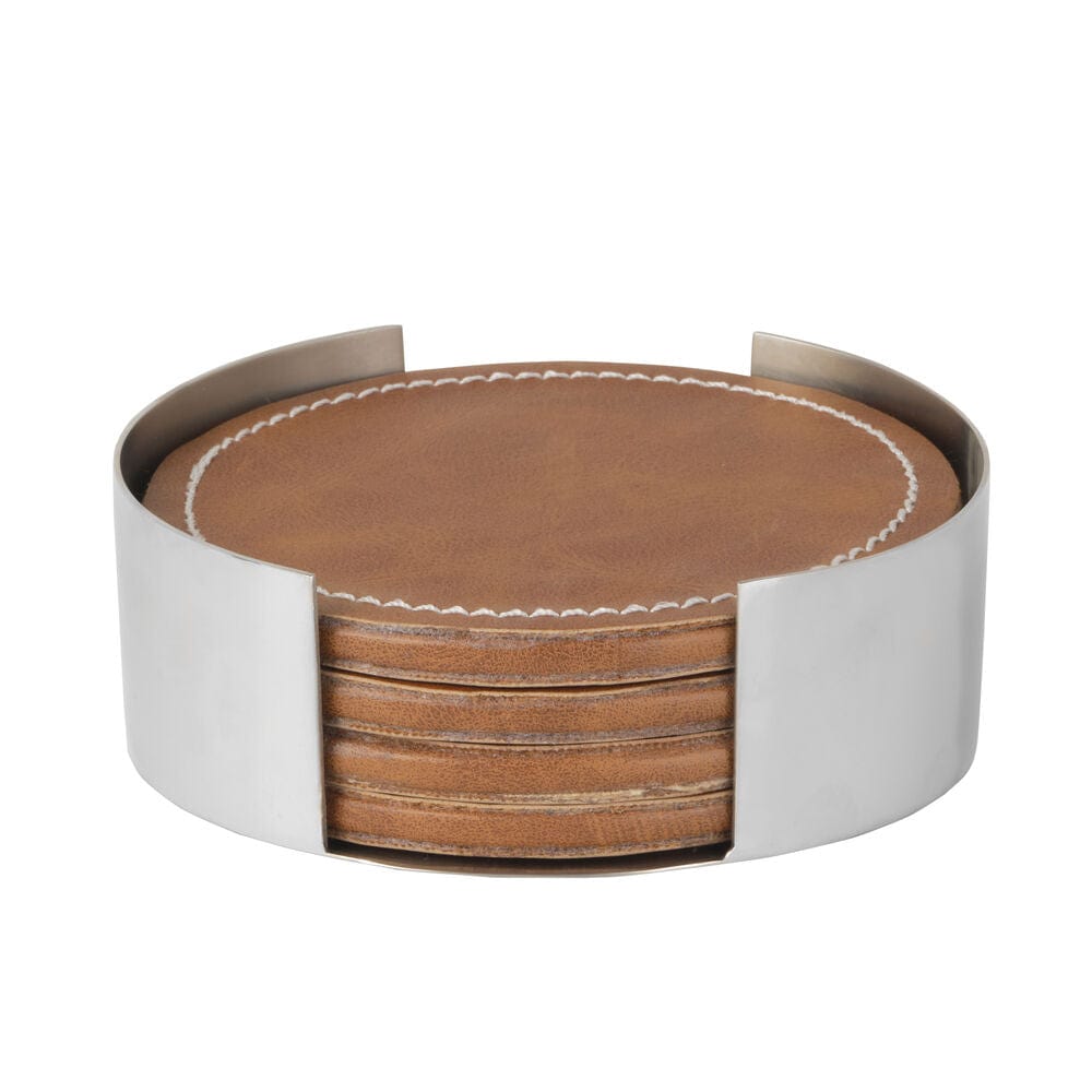 Faux Leather Stitched Coaster Set - Image 4