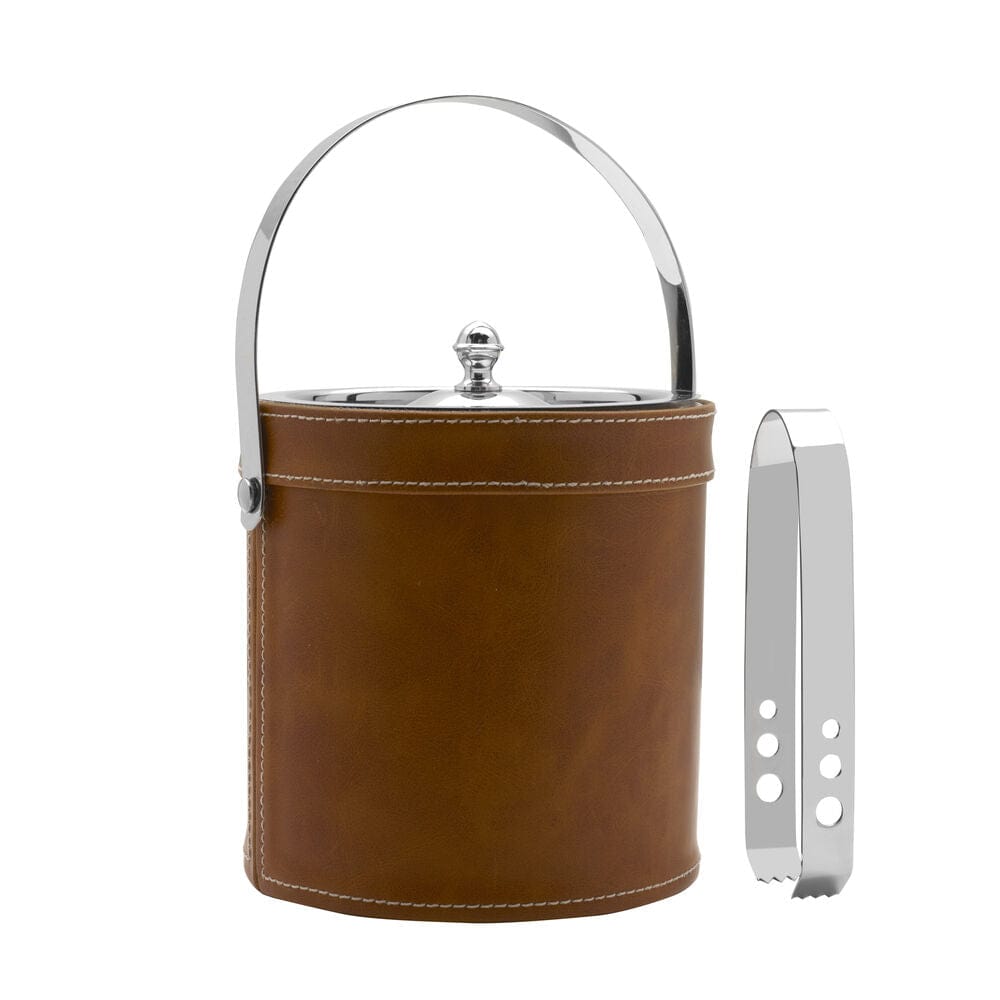 Faux Leather Stitched Ice Bucket with Tongs - Image 5
