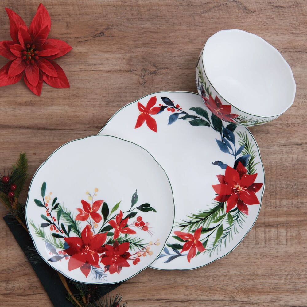 Merry Poinsettia 12 Piece Dinnerware Set. Service For 4 - Image 3